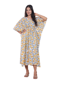Women's Cotton <b>Kaftan</b> Dress Skirt Hand Block Printed Floral <b>Summer</b> Sleepwear 1 Piece Simple Fashion Element Customized Color - Product Image 2