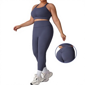 Pantalones de Trabajo de Alta Elasticidad, Antiarrugas, con Cordón Ajustable, Múltiples Bolsillos, Largos, de Spandex/Poliéster, Conjunto de 2 Piezas, para Yoga - Product Image 2
