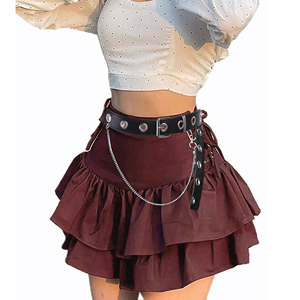 High Quality Women's Gothic A Line Mini Skirt High <b>Waist</b> Ruffled Short Skirt with Belt <b>Chain</b> Wholesale Supplier - Product Image 2