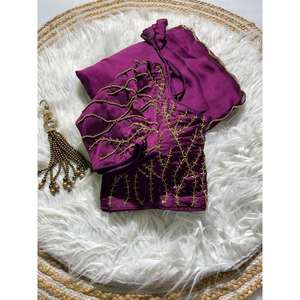 FANCY RANGOLI SEDA CUTDANA KHATLI TRABAJO SAREE CON BLUSA COSTADA VINO - Product Image 1
