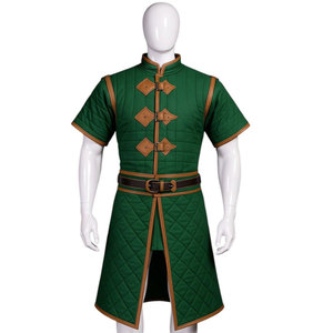 Gambesón Medieval Acolchado Verde de Alta Calidad, Túnica con Mangas Cortas, Disfraz para Reenactment LARP con Correas de Cuero - Product Image 1