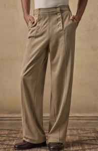 กางเกงขายาวทรงพลีทเอวสูงแบบวินเทจสำหรับผู้ชายติดกระดุมสองเม็ด - Product Image 2