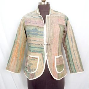 Indian Cotton Vintage Kantha <b>jacket</b> with <b>mandarin</b> <b>collar</b> and pockets button Autumn/Winter High Quality Quick Dry Plus <b>Jacket</b> - Product Image 1