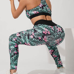 Conjunto de Shorts de Yoga y Gimnasio de Cintura Alta con Estampado de Poliéster/Nylon para Mujer, Transpirable, de Secado Rápido, Ropa Deportiva, Bra Deportivo y Pantalones - Product Image 1