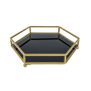 Plateau de service décoratif en verre de haute qualité, style moderne européen créatif, en métal, avec plateau de dessus en acier inoxydable nickelé effet miroir - Product Image 2