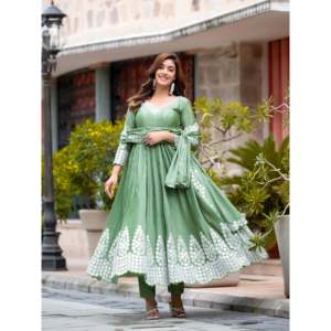 Designer Women's Anarkali Gown and Pant Set with Dupatta for Party Wear - Product Image 1