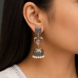 Boucles d'oreilles pendantes Monalisa en pierre et fleur, style bohème, bicolores, plaqué or antique, bijoux de luxe pour fiançailles - Product Image 2