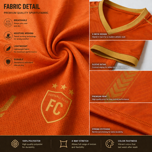Conjunto de Uniforme de Fútbol Profesional Edición Naranja y Dorada con Detalle de Número, Corte Atlético, Duradero y Resistente a la Humedad - Product Image 5