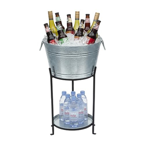 Seau à boissons en acier galvanisé avec support, seau à glace en métal, refroidisseur de boissons pour fêtes, mariages et usage domestique, en vente en gros - Product Image 1