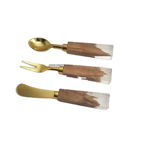 Acheter directement de l'usine ensemble de couverts de mariage en bois et poignée en résine couverts de fête plaqué restaurant couverts en acier inoxydable - Product Image 1