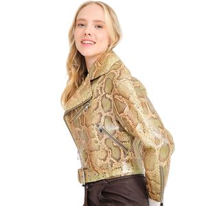 Chaqueta de cuero de motorista de piel de oveja de invierno para mujer, cierre de cremallera genuina, a prueba de viento, transpirable, tela de Animal en relieve, venta al por mayor - Product Image 3
