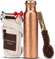 Ensemble cadeau de bouteille d'eau en cuivre martelé écologique sans BPA, sac de transport en toile, brosse de nettoyage naturelle, maintien thermique 6 heures