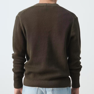 Cardigan pour homme à col en V, manches longues, fermeture boutonnée, couleur unie, tricot anti-boulochage, épaisseur standard, vêtement d'automne - Product Image 4