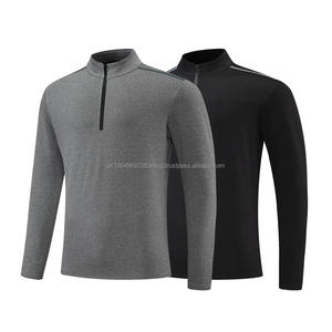 Camisas de los hombres de manga completa cuarto de cremallera Atlético Fitness camiseta al por mayor hombres gimnasio deporte camiseta - Product Image 3