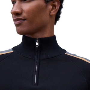 Black Overarm Stripe Cotton Blend Quarter Zip Jumper <b>Mens</b> Long Sleeve Knitwear Ribbed Collar Casual Winter Patchwork <b>Pullover</b> - Product Image 3