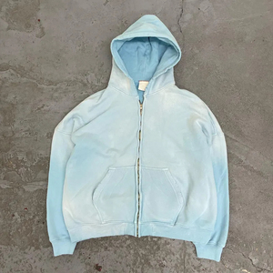 Sweat-shirt à capuche zippé délavé à l'acide, coupe ajustée, couleur unie, style streetwear décontracté, pour l'hiver - Product Image 2