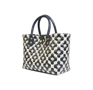 Sac à main moderne en plastique tissé coloré et sac fait main, motif noir et blanc exquis avec poignée en cuir, sac fourre-tout quotidien - Product Image 1