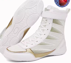 Chaussures de lutte montantes pour hommes, tige en maille blanche, semelle extérieure en caoutchouc, semelle intermédiaire en EVA, baskets d'entraînement de combat pour la salle de sport et la pratique au ring - Product Image 2