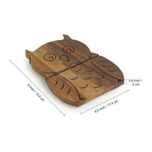 Royal Essence Bandeja DE SERVICIO DE MADERA personalizada Forma de búho Diseño hecho a mano duradero Opciones de madera para ocasiones especiales y uso diario - Product Image 2