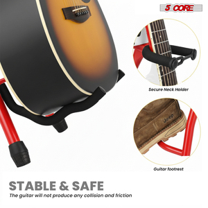 Taburete de Guitarra Rojo 5Core, Silla de Metal Acolchada de 3.15 Pulgadas con Respaldo, Asiento Musical Plegable con Reposapiés Integrado, Soporte para Guitarra - Product Image 3