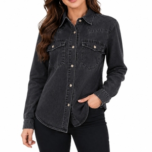 Chemise en jean noir délavé pour femme – Qualité supérieure, élégante, confortable, durable, classique, moderne et polyvalente – Tissu en jean noir délavé - Product Image 1