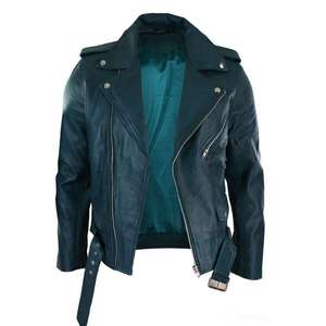 Chaquetas de cuero genuino de primera calidad al por mayor, con cremallera, estilo moderno, cuello vuelto, chaqueta de cuero de oveja desgastado para hombre - Product Image 2
