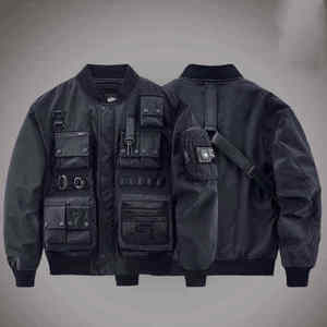 Blouson bomber tactique unisexe multi-poches Techwear, coupe-vent streetwear, veste cargo urbaine fonctionnelle - Product Image 6