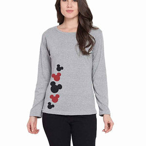 Camisetas Casuales de Manga Larga 100% Algodón para Mujer, Gris, Tejido de Punto Transpirable, Ecológico, con Logotipo Personalizado - Product Image 1