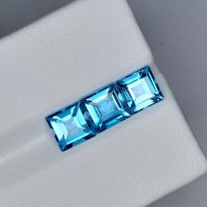 Natural Blue Topaz 3Pcs Asscher Cut Loose Gemstone Sky Blue Faceted Stone IGI Certified <b>Light</b> for Jewelry Making Wholesale - Product Image 3