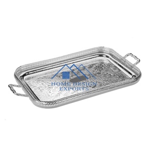 Plateau de service en relief fait à la main avec poignée pour salon et décoration intérieure 2024 nouveauté plateau en aluminium en métal - Product Image 1