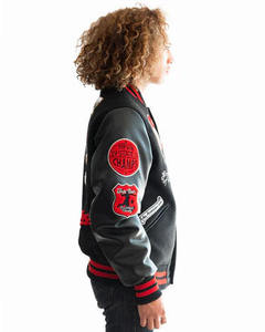 Custom <b>Men</b>’s Letterman Baseball <b>Varsity</b> <b>Jacket</b> Chenille Embroidery Black Leather Sleeves Winter <b>Bomber</b> Plus Size - Product Image 3