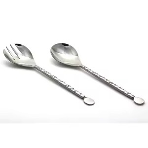 Stylish Pattern Metal Salad Server Set Stainless Steel Salad Serving Spoon Fork <b>Kitchen</b> Dining <b>Table</b> Use - Product Image 3