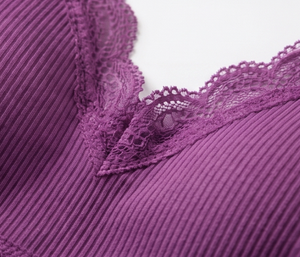 Soutien-gorge sans armatures pour femme, violet, avec dentelle, en tricot de spandex respirant, à porter au quotidien, demi-bonnet, non doublé - Product Image 6