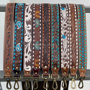 Customized Personalized Replacement Tooled Leather Purse Guitar Strap & Genuine Leather <b>Camera</b> Strap with Antique Brass Snaps - Product Image 4