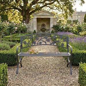 Weatherproof Powder Coated Wrought Iron European Design KHP Park <b>Bench</b> Custom Hand Forged <b>Metal</b> <b>Garden</b> Long Chair 2-Seater - Product Image 4