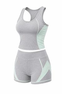 Ensemble de yoga 2 pièces pour femme : Crop top dos nageur à encolure dégagée et short taille haute avec bordure contrastante, en Spandex sans couture, séchage rapide et respirant - Product Image 2