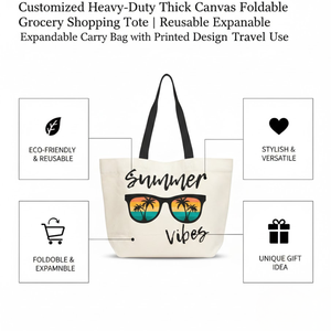 Customized Heavy-Duty Thick Canvas Foldable Grocery Shopping Tote | Reusable Expandable Carry Bag Natural Color Medium Size <b>Silk</b> - Product Image 6