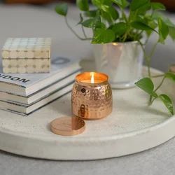 Decorative Copper Candle Holder Hammered Style Handmade Eco-Friendly Round Shape Embossing <b>Printing</b> Christmas Use - Product Image 3