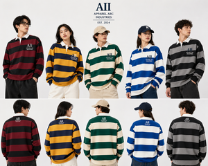 Camiseta Polo de Rugby con Rayas Verticales Blancas y Azules para Hombre, Bordado Personalizado, Ropa Urbana Vintage, Sudaderas con Capucha y Pantalones Deportivos para Hombre - Product Image 5