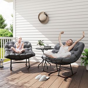 ชุดเก้าอี้โยกปาปาซานสีเทาขนาดใหญ่ 2 ตัว พร้อมเบาะรองนั่ง รับน้ำหนักได้ 265 ปอนด์ ความจุสำหรับใช้งานภายนอกระเบียงสวน - Product Image 2
