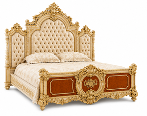 Prestigious Neapolitan Style Solid Teak Wood Hand Carved Gold <b>Frame</b> Victorian Sleigh <b>Bed</b> King <b>Size</b> - Product Image 2