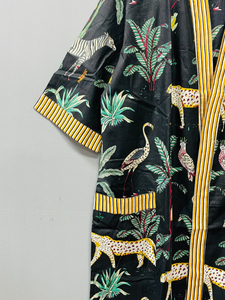 Kimono de Verano con Estampado de Jungla, Estilo Bohemio, Cuello en V, 100% Algodón Suave, Cierre con Cordón, Estilo Casual Clásico de Lujo - Product Image 4