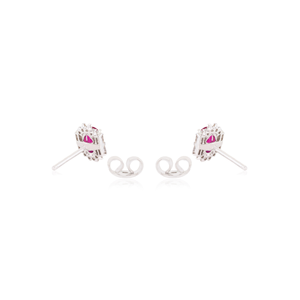 Pendientes de halo únicos con rubí y diamantes engastados con estilo Art Deco, recién llegados, para regalo del Día de San Valentín, joyería de oro blanco de 14 quilates - Product Image 6