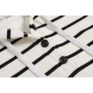 Sudadera con Capucha de Felpa Estampada de Alta Costura para Mujer, de Spandex/Algodón, con Patrón a Rayas, Mangas Largas, Botones, Ecológica - Product Image 4