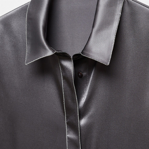 Chemise en soie de haute qualité pour femmes, manches longues, couleur unie, design simple, chemisier pour le bureau, vêtements formels, vêtements en soie de luxe, nouveauté - Product Image 2