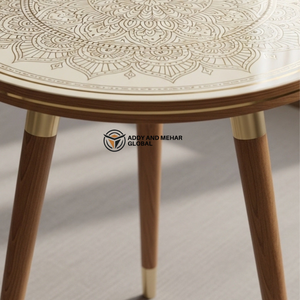 White Meena Print Round Wooden <b>Stool</b> Classic Decorative <b>Stool</b> for Living Room & Bedroom - Product Image 4