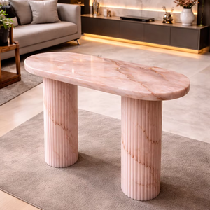 Luxury Pink Onyx <b>Console</b> <b>Table</b> Pedestal Natural Stone Center <b>Table</b> Handmade Designer Living Room Furniture & Home Decor - Product Image 1