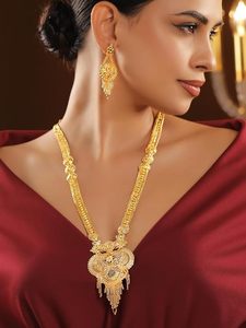 Conjunto Clásico de Collar y Pendientes Chapados en Oro de 24K con Diseño de Borla para Mujer, Joyería de Boda - Product Image 5