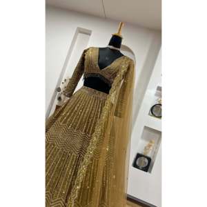FB Designer Dori & Sequence Work Gold Talla M Lehenga Choli para damas de honor e invitados para ropa de boda - Product Image 6