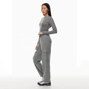 Most Popular Women's Gray Knitted <b>Cargo</b> Pants Mid <b>Waist</b> Full Length Loose Fit Solid Color Drawstring Casual Autumn <b>Cargo</b> Joggers - Product Image 5